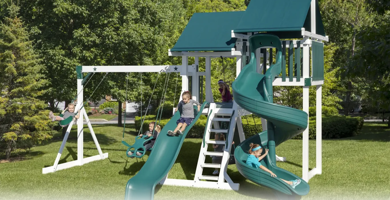 climbing swing set with slides and ladders