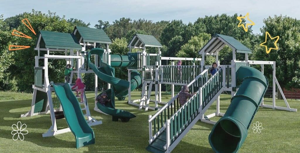 No maintenance swing set with 4 towers