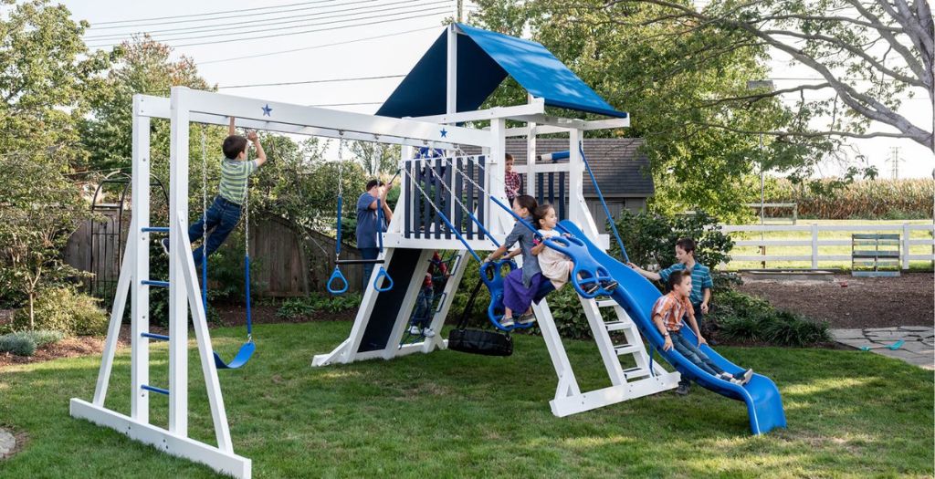 blue and white swingset ideas