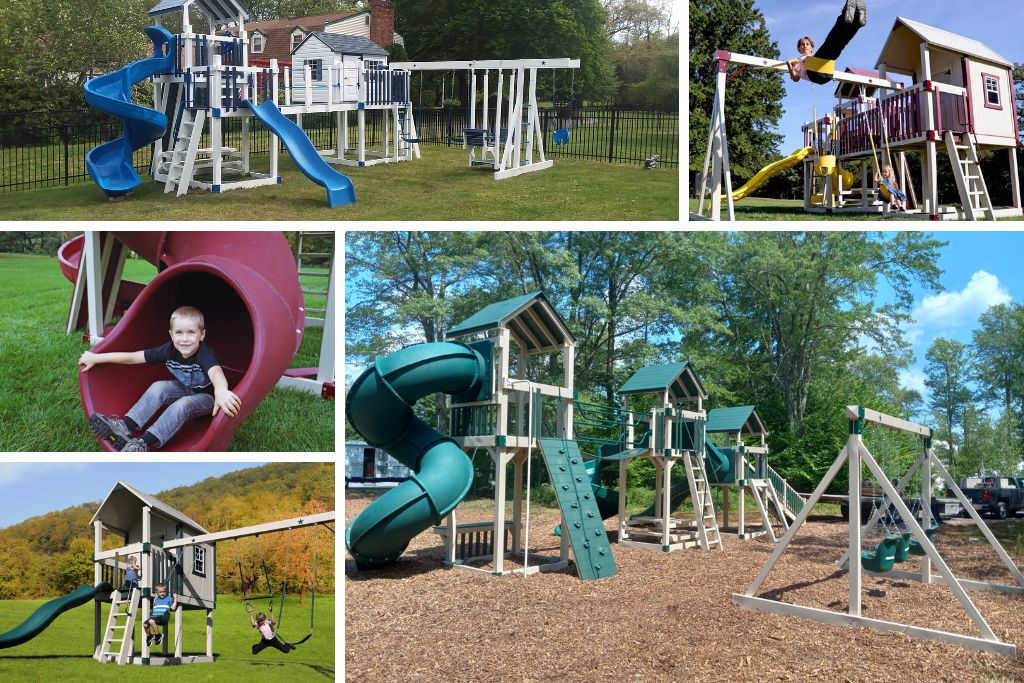 Collage of the safest swingsets from Star Quality Swingsets